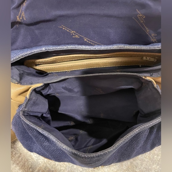 Etienne Aigner Crossbody Pouch Purse Handbag Bag Woven Detail Blue & Tan - Picture 6 of 16